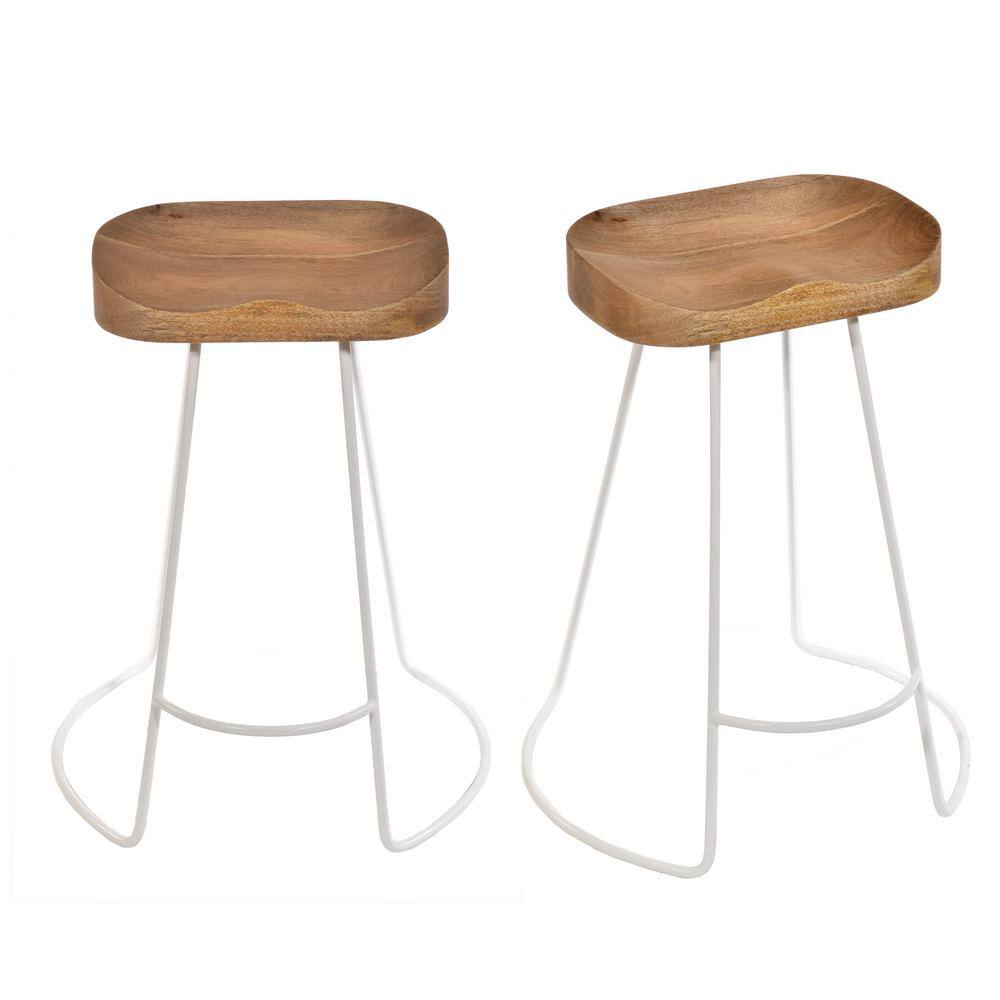Mango Wood Tractor Seat Counter Height Bar Stools Set of 2 Set of 2 Wood Tractor Seat Bar Stools
