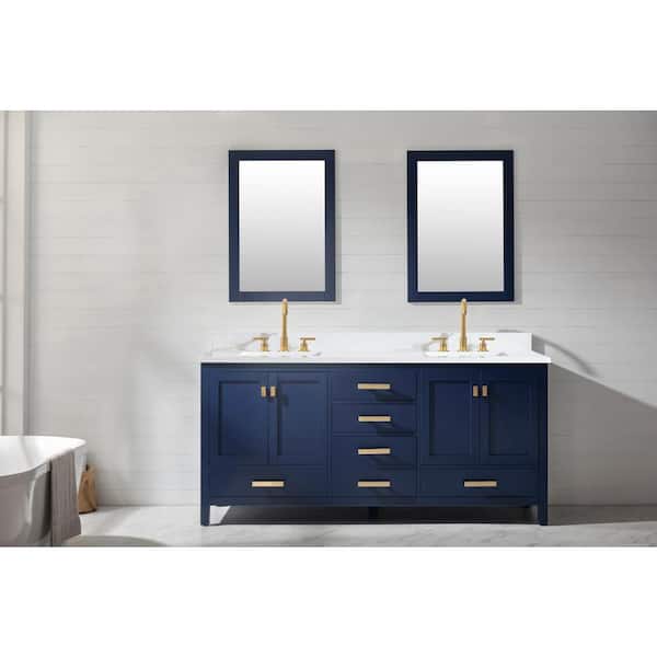 Valentino 72 in. W x 22 in. D Bath Vanity in Blue with Quartz Vanity Top in White with White Basin