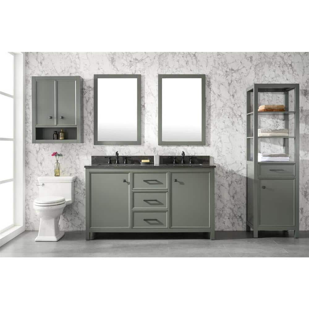 60" Pewter Green Double Sink Vanity with Marble Top