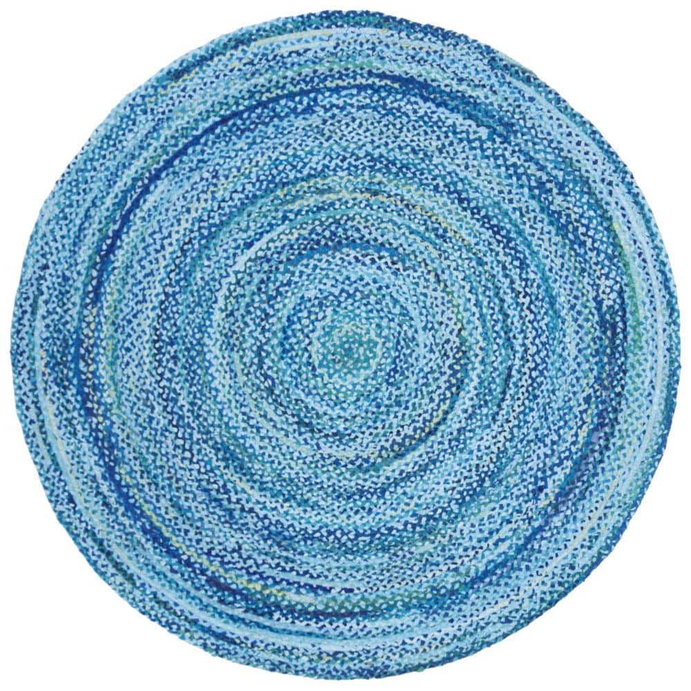 Blue Cotton 6 ft. x 6 ft. Solid Color Indoor Round Area Rug