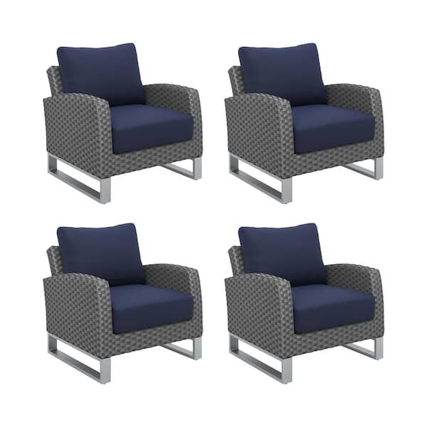 NEW CLASSIC HOME FURNISHINGS New Classic Furniture Fiji Wicker and Metal Outdoor Lounge Chair with Blue Cushion (4-Pack)
