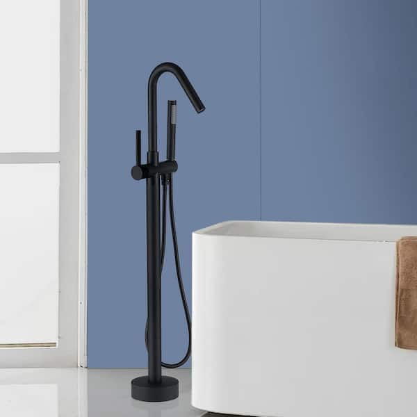 Satico 43-3/4 in. Single Handle Freestanding Tub Faucet Bathtub Filter High Arch with Handheld Shower in Matte Black