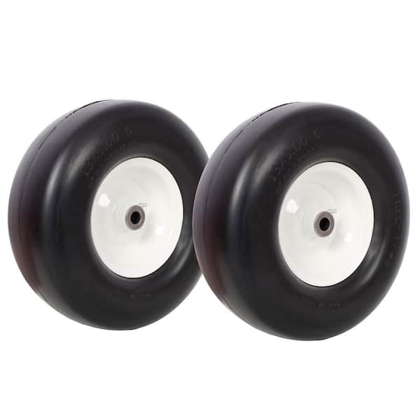 2 pcs 13 x 5.00-6" Flat Free Lawn Mower tires, Smooth tread, 3/4" Bearing 3" Central Hub, 500 LB Load capacity per pc.
