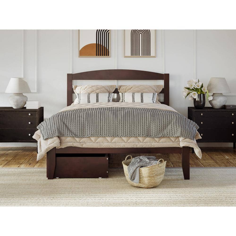 Warren Queen Walnut Wood Platform Bed with Storage Drawers