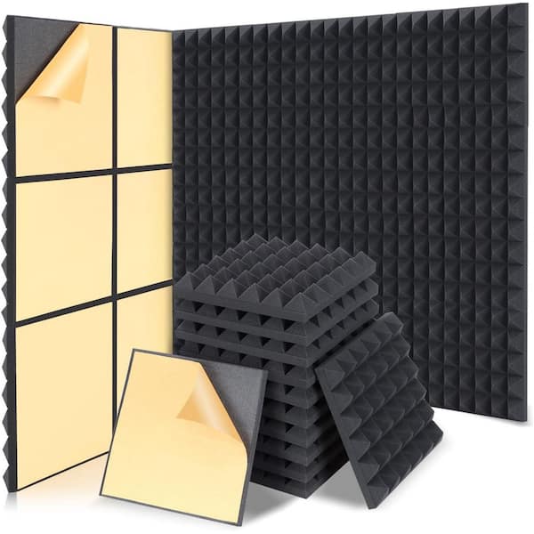 36-Pack 2in x 12in x 12in Pyramid Acoustic Foam Panels with Self-Adhesive Backing