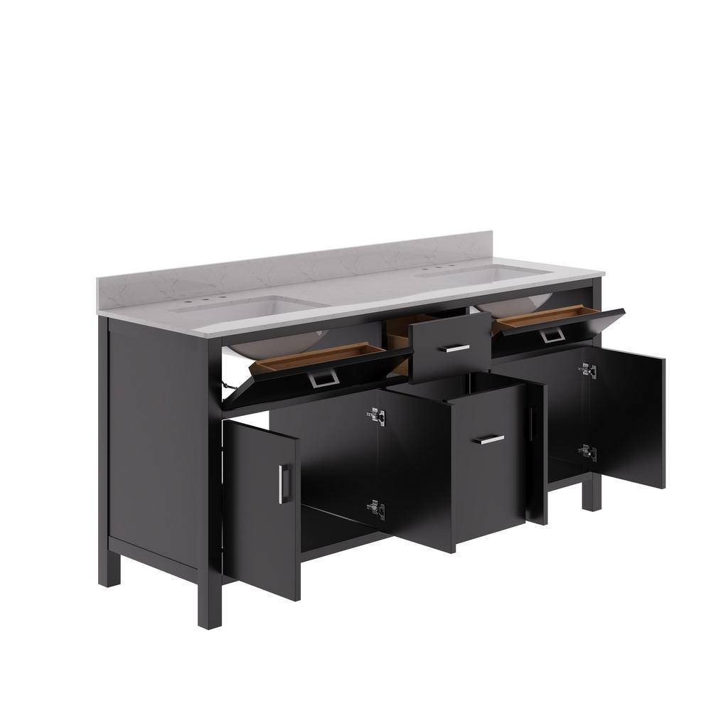 72" Black Double Freestanding Bathroom Vanity with Marble Top