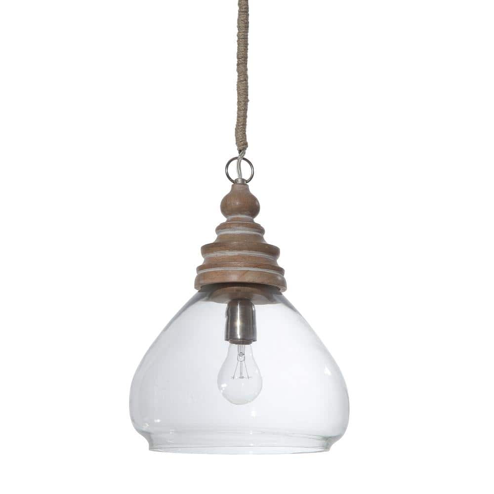 creative co-op distressed mango wood ceiling light  brown and natural