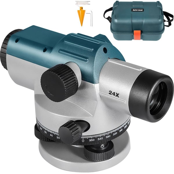 24X Automatic Optical Level, High Precision Measure, IP54 Waterproof, 6 in. Alloy + Plastic Magnetic Level (1-Pack)