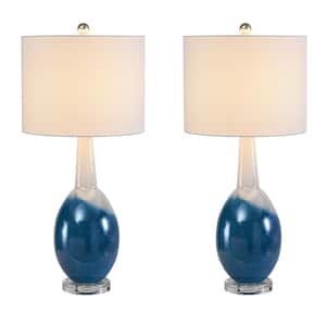 28 .5 in. Blue Indoor Table Lamp with White Linen Shade