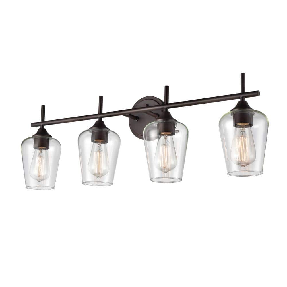 Ashford 31" Rubbed Bronze 4-Light Vanity with Clear Glass Shades