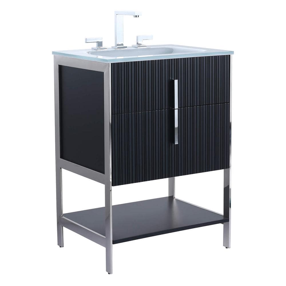 FINE FIXTURES 24 In W X 18 In D X 33 5 In H Bath Vanity In Black   Fine Fixtures Bathroom Vanities With Tops Se24bl Pc Vgw8 64 1000 