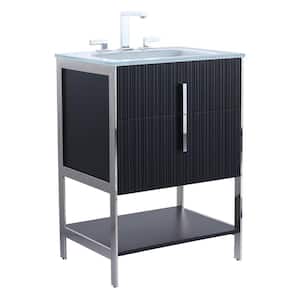 24 in. W x 18 in. D x 33.5 in. H Bath Vanity in Black Matte with Glass Vanity Top in White With Chrome Hardware