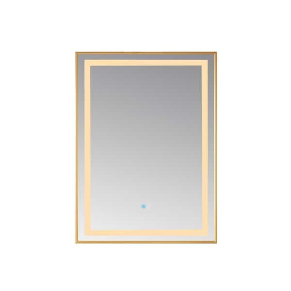 ROSWELL Teruel 24 in. W x 36 in. H Large Rectangular Aluminum Framed LED Wall Bathroom Vanity Mirror in Brushed Gold