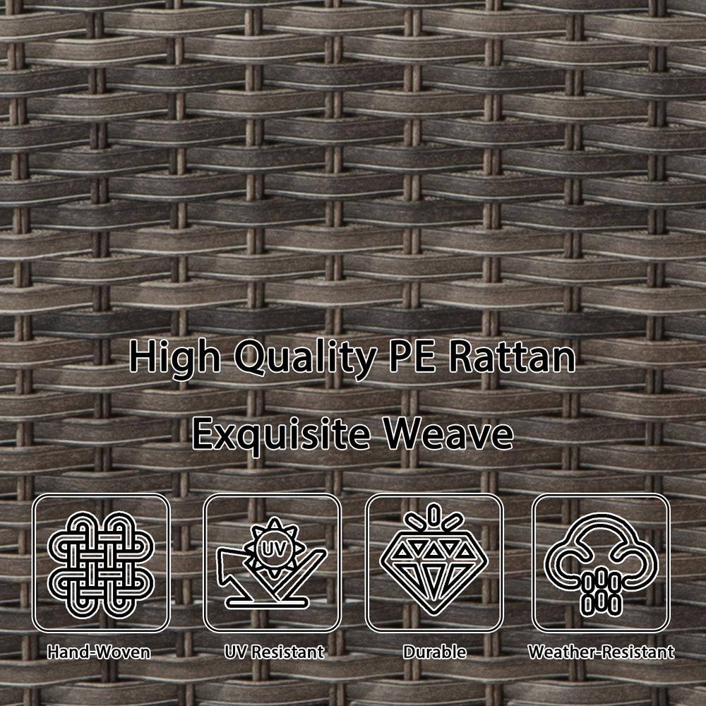 Beige Cushioned Wicker Outdoor Patio Ottoman Set with Steel Frame