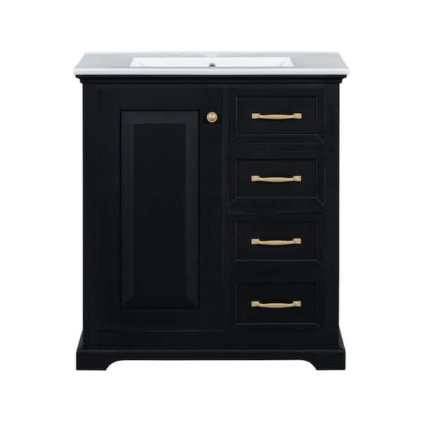 30 in. W x 18.3 in. D x 34 in. H Single Sink Freestanding Bath Vanity in Black with White Ceramic Top