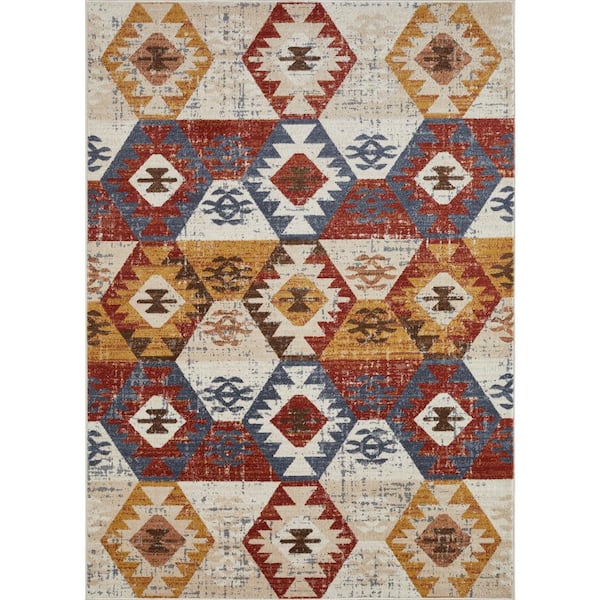 Alsbrooke Bradin Cream 9 ft. 10 in. x 12 ft. 10 in. Tribal Polypropylene Area Rug