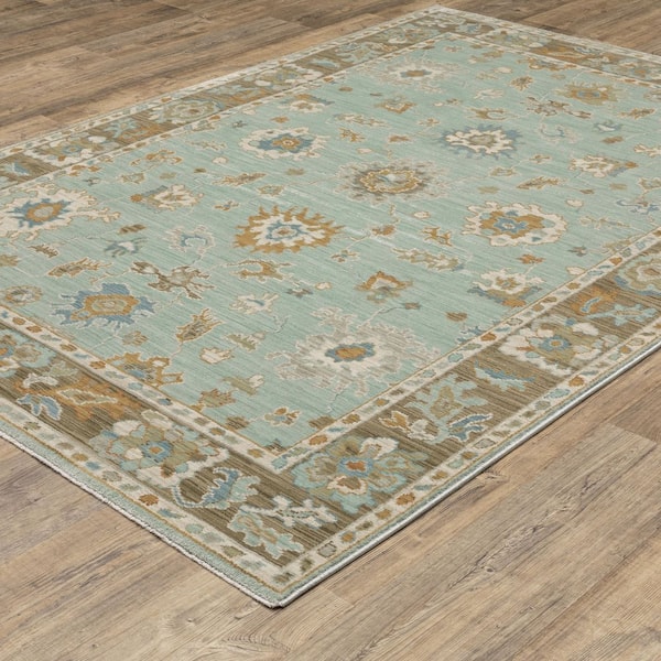 Maco Blue/Rust 10 ft. x 13 ft. Oriental Floral Distressed Polypropylene Fringe-Edge Indoor Area Rug