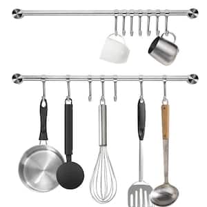 15.6 in. Pots and Pans Hanging Rack with 7 Sliding Hooks, Wall Mounted Kitchen Utensil Rack for Spatula (2-Pack)