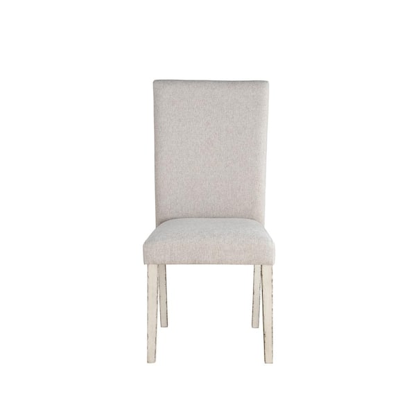 Acme Furniture Beige Linen and Antique White Katet Side Chair (Set of 2)