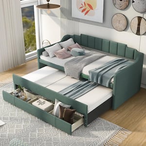 Green Linen Frame Twin Platform Bed for Home or Office