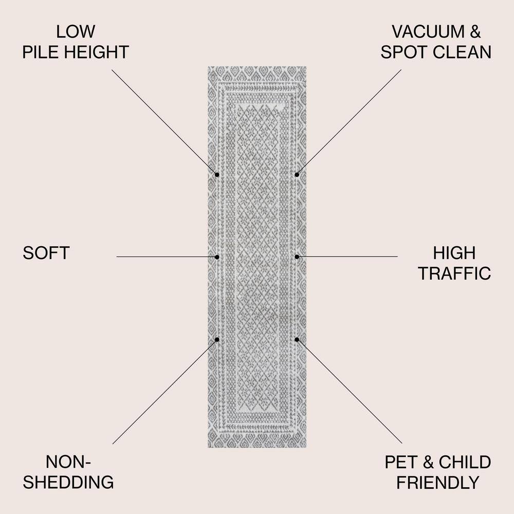 Athens Modern Geometric Boho Ivory & Dark Gray 2'x8' Runner Rug