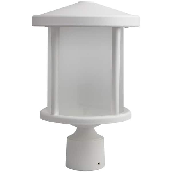 SOLUS 14 in. H x 9 in. W White Housing with Frost Acrylic Lens Round Decorative Composite Post Top Light with 3000K LED Lamp