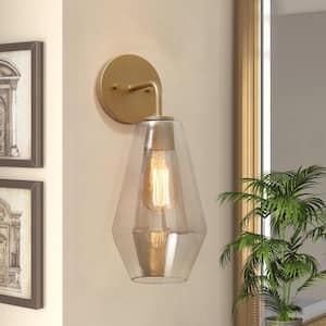 Modern Geometric Wall Sconce Mila Transitional 1-Light Brass Gold Tube Vanity Light with Frosted Glass Shade