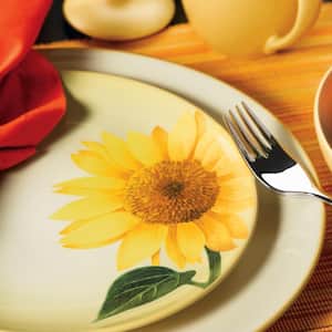 Colorwave Mustard 8.25 in. (Yellow) Stoneware Floral Accent Plates, (Set of 4)