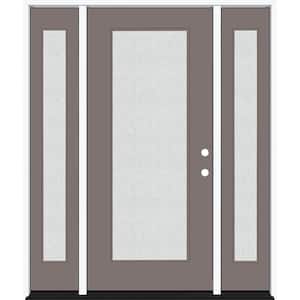 Legacy 64 in. x 80 in. Full Lite Rain Glass LHIS Primed Kindling Finish Fiberglass Prehung Front Door with Dbl 12 in. SL