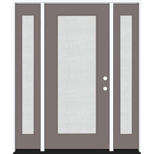 Steves & Sons Legacy 68 in. x 80 in. Full Lite Rain Glass LHIS Primed Kindling Finish Fiberglass Prehung Front Door with Dbl 14 in. SL