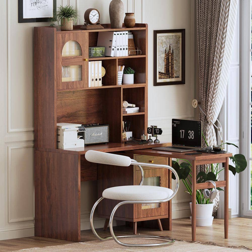 ategisデスク 43 in. Walnut 1-Drawer Computer Desk with 90° Rotating Desktop