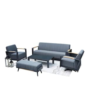 Nala 5-Piece Aluminum Patio Conversation Set with Gray Cushions