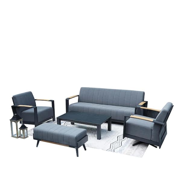 moda furnishings Nala 5-Piece Aluminum Patio Conversation Set with Gray Cushions