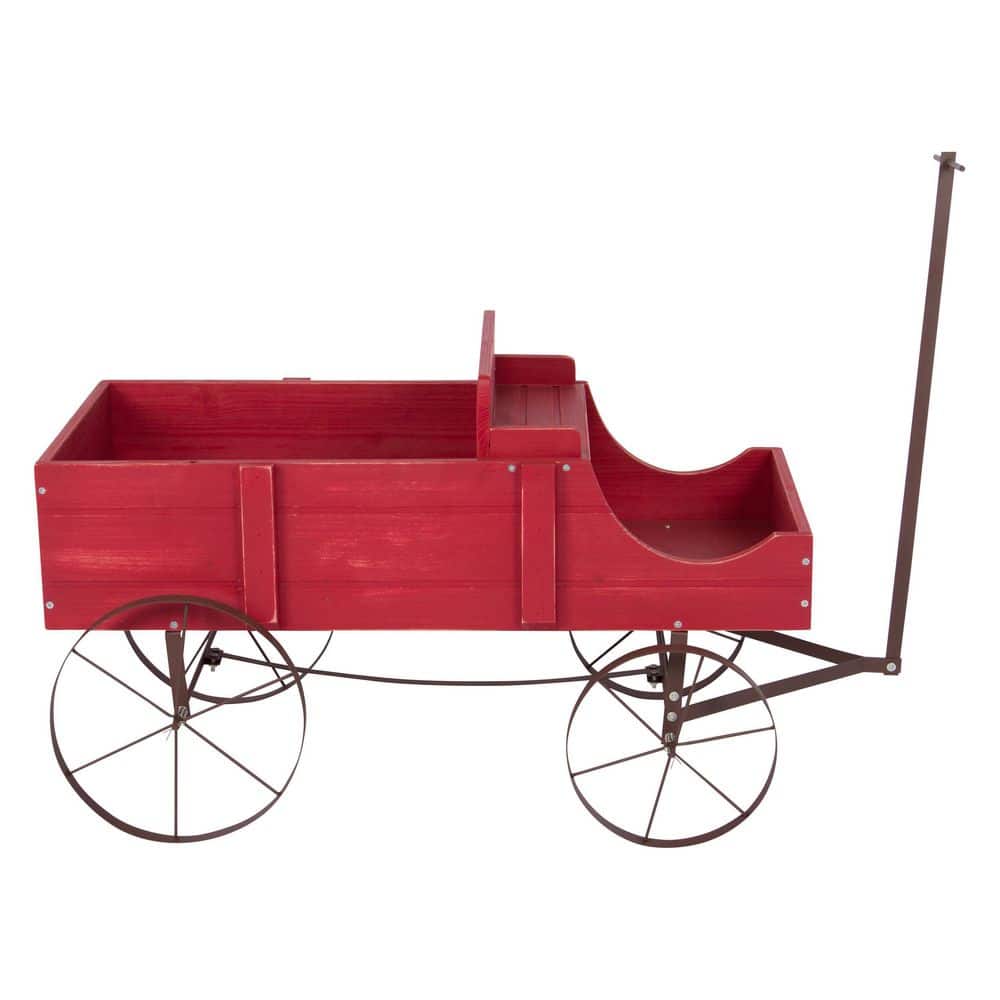 Red Wooden Buckboard Wagon Garden Planter