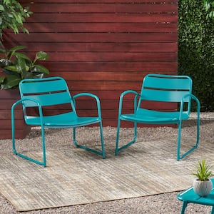 Cowan Matte Teal Metal Outdoor Patio Dining Chair (2-Pack)