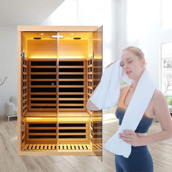 Xspracer Moray 1-2 Person Indoor Hemlock Infrared Sauna with 7 Far-infrared Carbon Crystal Heaters and Chromotherapy