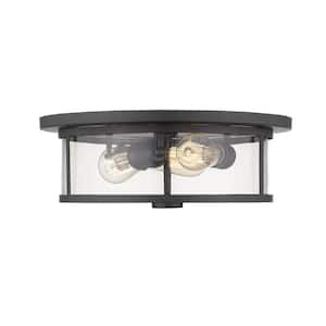 16 in. 2-Light Bronze Flush Mount with Clear Shade