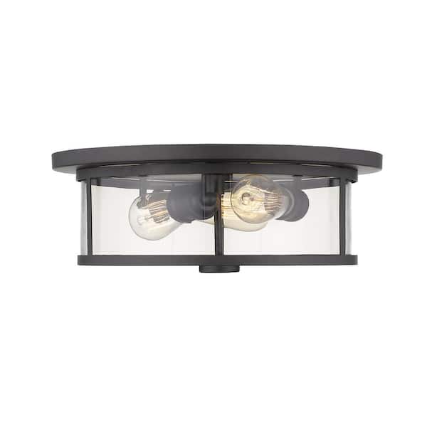 Unbranded 16 in. 2-Light Bronze Flush Mount with Clear Shade