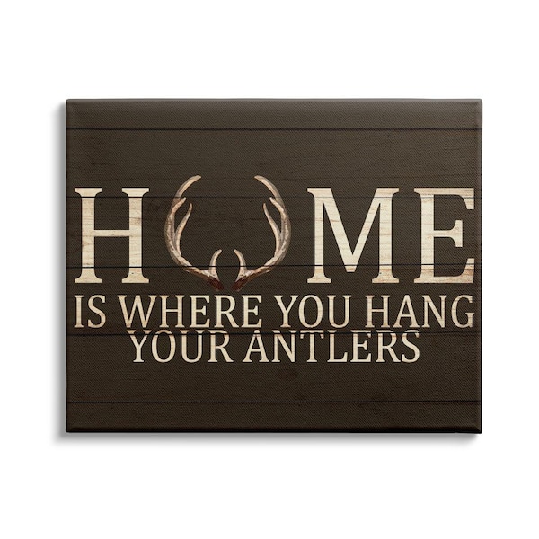 Stupell Industries Home's Where You Hang Antlers Rustic Hunting Phrase By Kim Allen Unframed Print Typography Wall Art 16 in. x 20 in.
