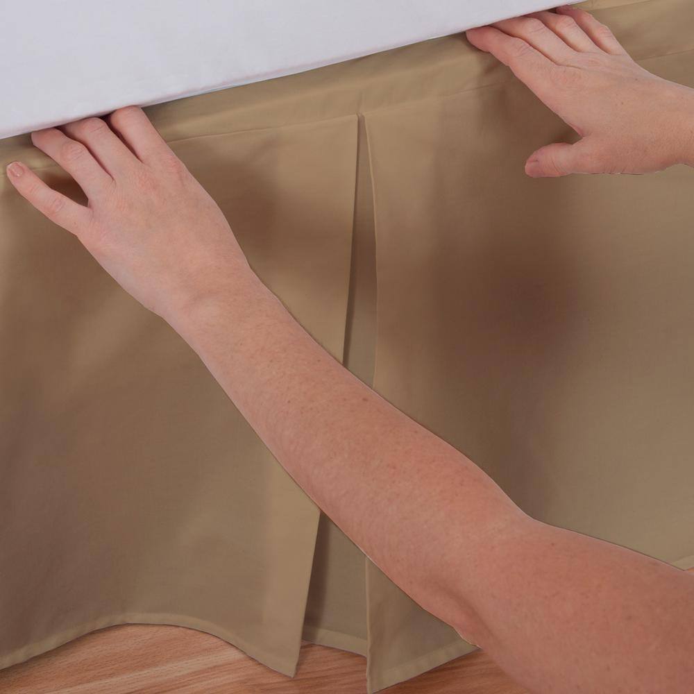 King Size Brown Polyester Bed Skirt with Split Corners