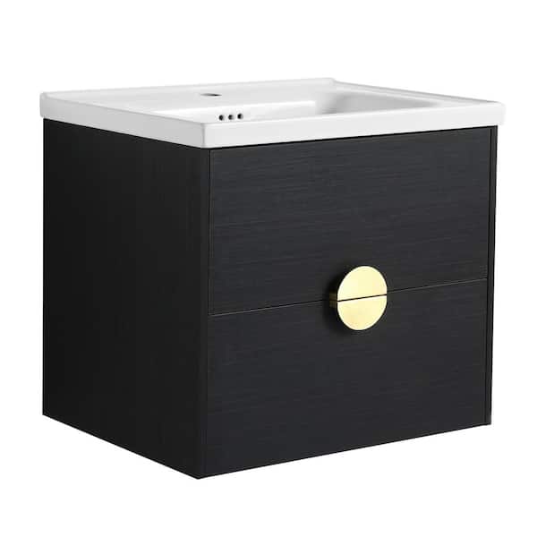Aosspy 23.80 in. W x 18.50 in. D x 21.40 in. H Freestanding Bath Vanity in Black with White Ceramic Top Single Sink
