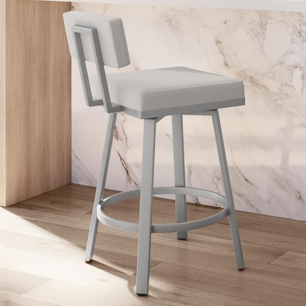 Amisco Staten 26 in. Light Grey Polyester/Shiny Grey Metal Counter Stool