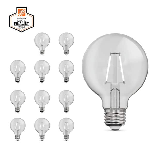 60-Watt Equivalent G25 Globe Dimmable White Filament Clear E26 LED Vintage Edison LIght Bulb, True White 3500K (12-Pack)