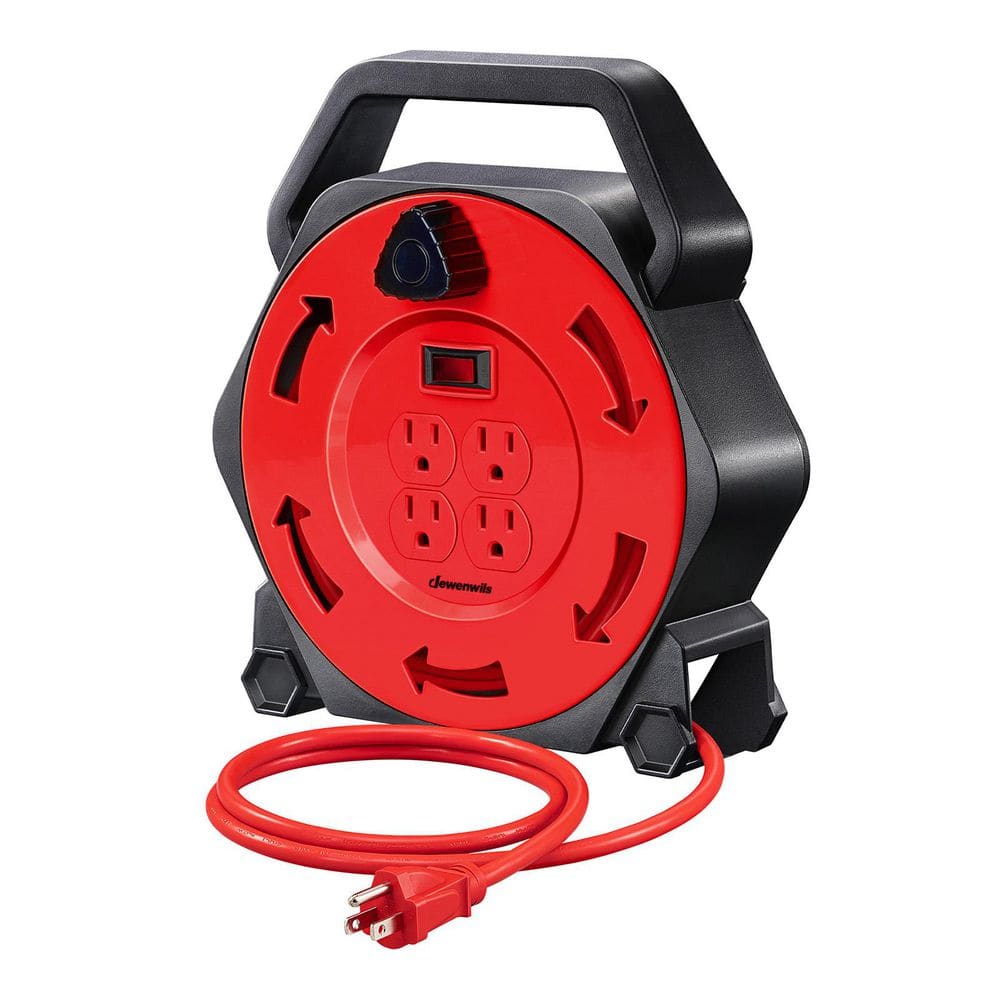 Heavy Duty 25 ft. 16 / 3 SJTW 13 Amp Retractable Hand Wind Extension Cord Reel with 4-Power Outlets and 2-USB Ports, Red price history on PriceWatchPro