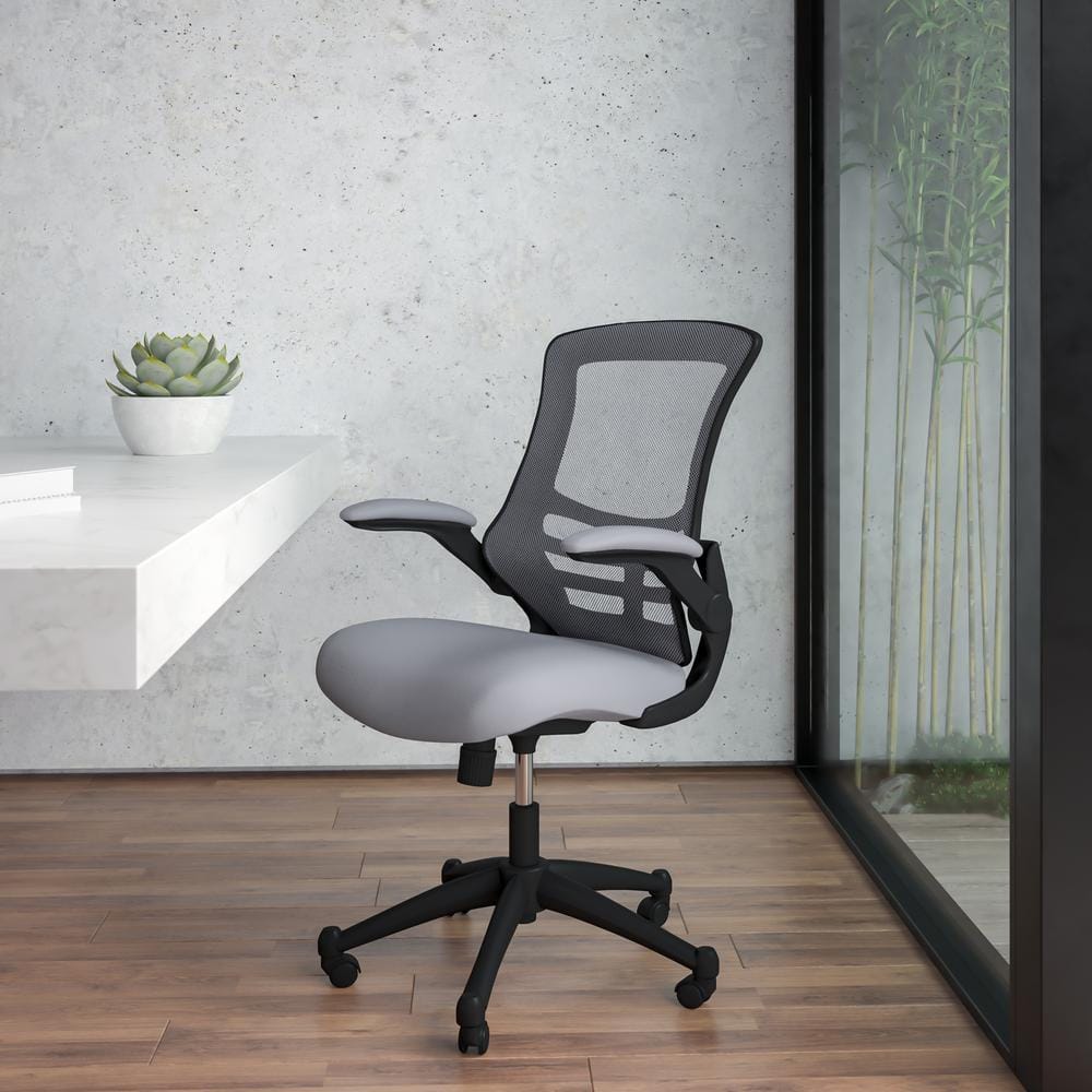 Kelista Mid-Back Mesh Swivel Ergonomic Task Office Chair in Dark Gray with Flip-Up Arms