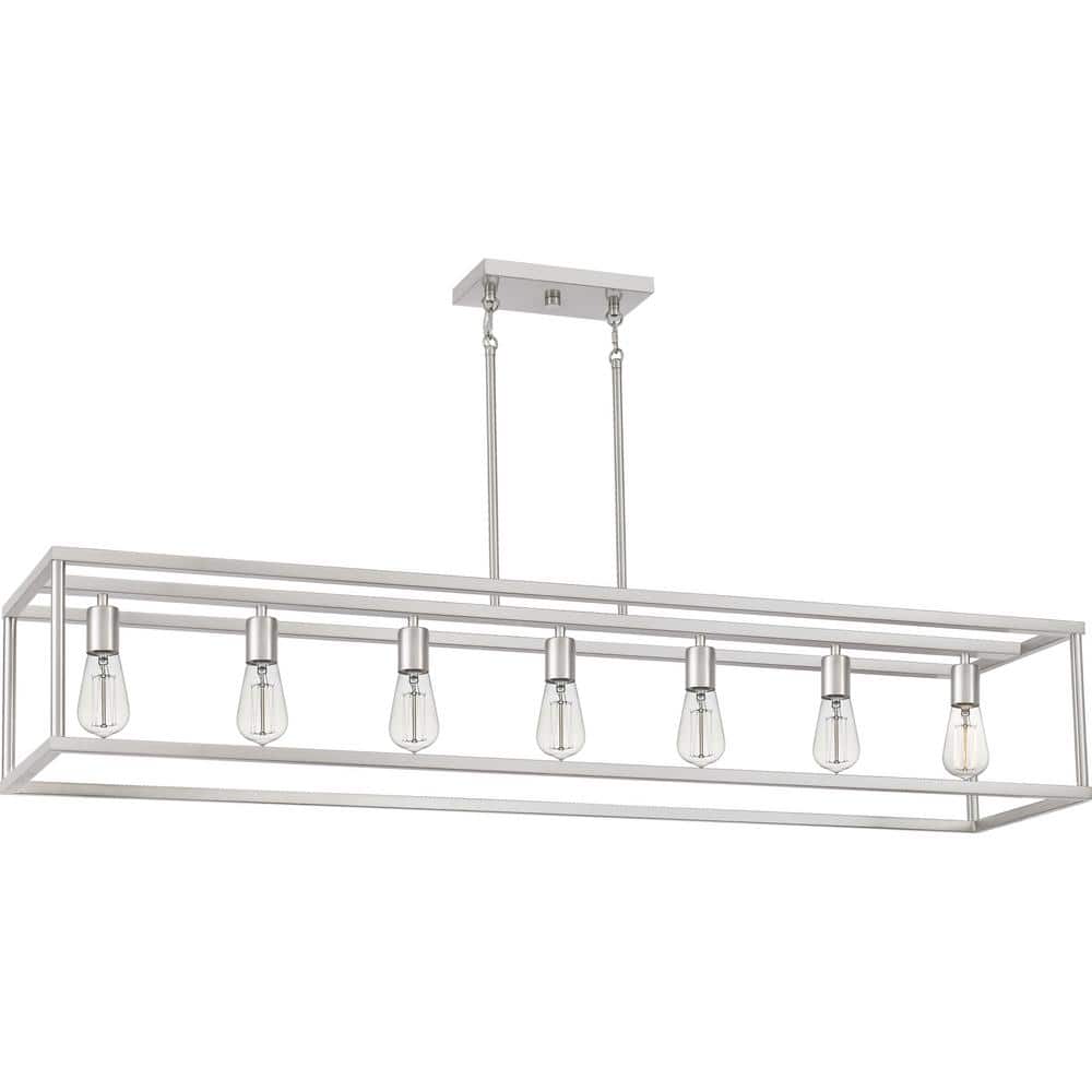 New Harbor Brushed Nickel 52" Linear Chandelier with Edison Bulbs