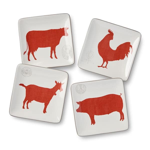 Multi-Colored Vintage Farm Canape Accent Plates (Set of 4)