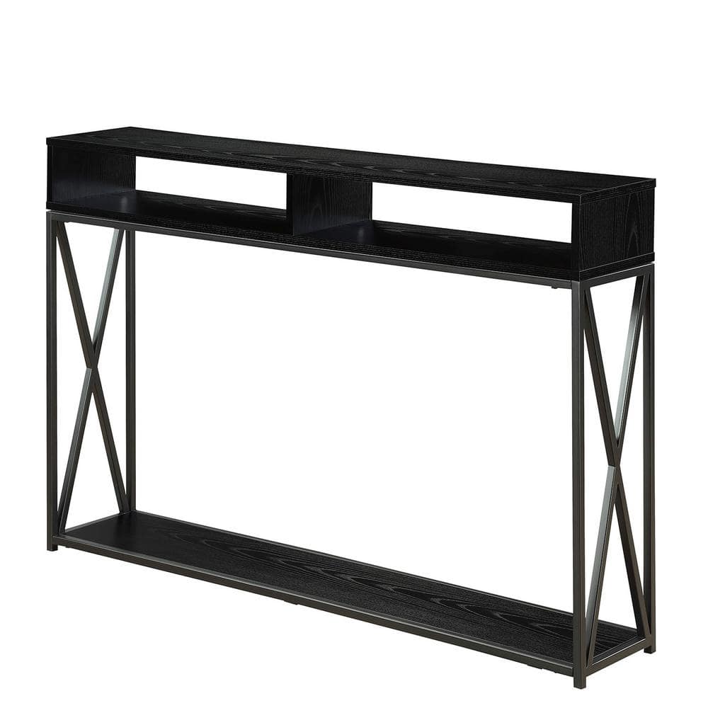 Sleek 48" Black and Wood Console Table with Storage Shelf