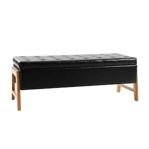 Hedda Black 49.6 in. Wide Upholstered Storage Bedroom Bench with Solid Wood Leg