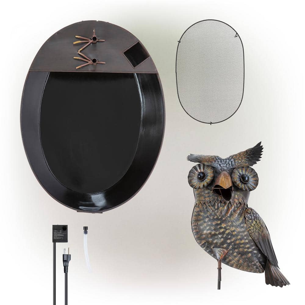 23" Brown Metal Owl Fountain with Tub